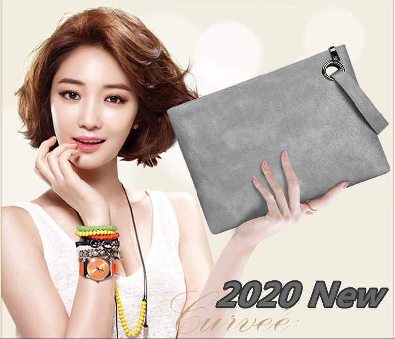 DIHKLCIO Evening Bags Purse Envelop Clutch Chain Shoulder Womens Wristlet Handbag Foldover Pouch Grey Blue Large - Image 5